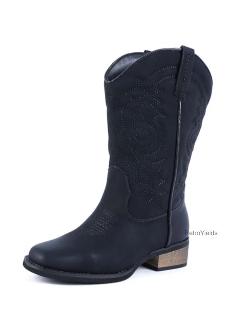 ZOKSOVE Western Cowboy Boots Square Toe Wide Calf Faux Leather Mid-Calf